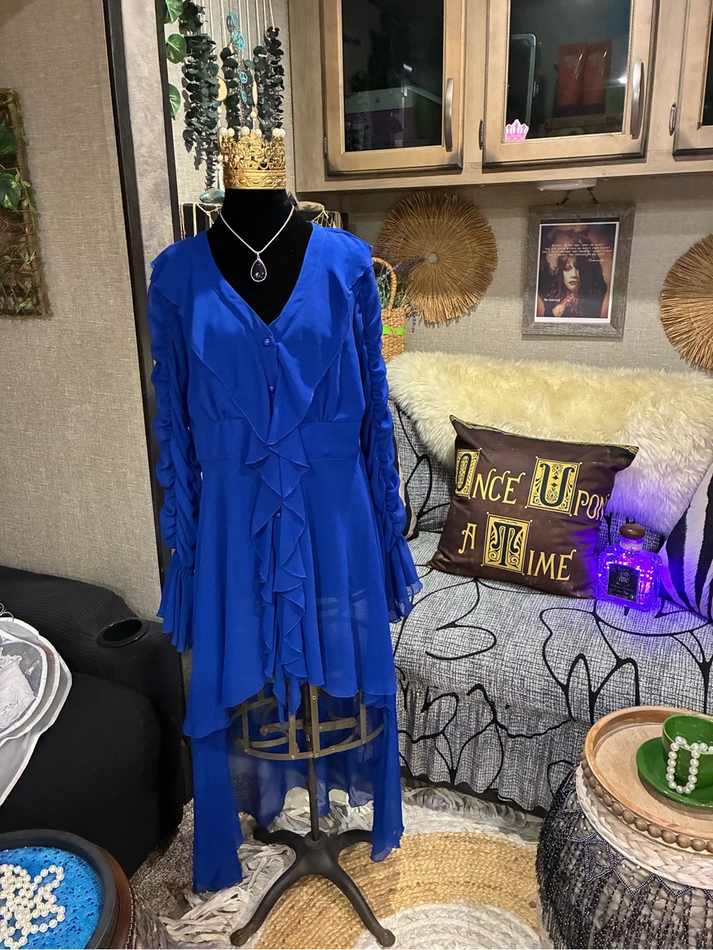 Ashro Royal Blue Ruffled V-Neck Dress